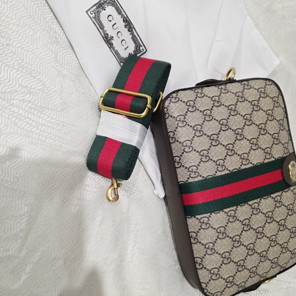Gucci Beige and Green Monogram Bag
